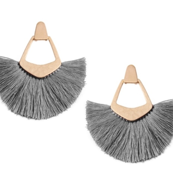 Bohemian Silky Thread Tassel Fringe Statement Drop Earrings 
- GRAY - Picture 3 of 4
